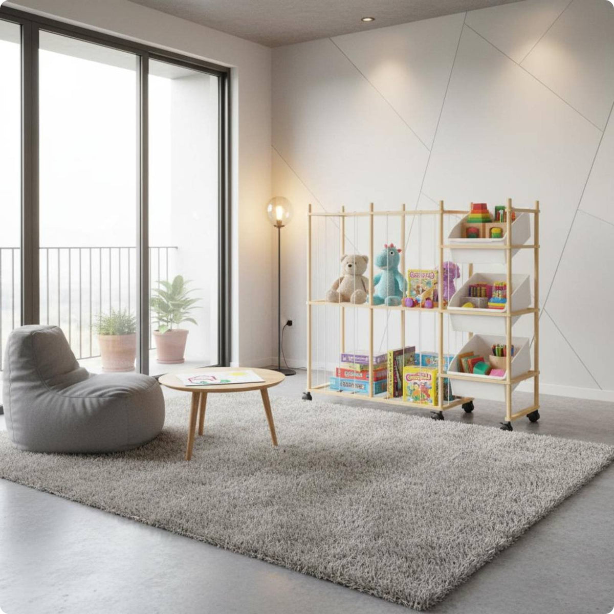 Wooden Toy Storage Organizer Easy to Move Mobile Storage Rack Large Capacity