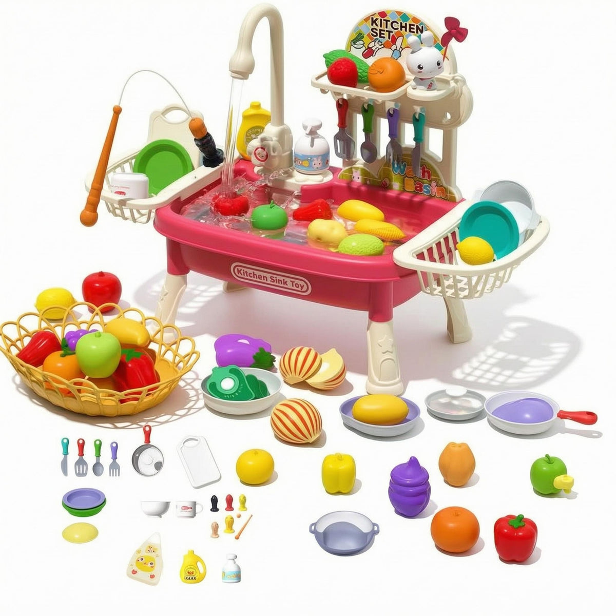 Storage and Drying Area Electric Water Play Sink Included Accessories Running Water Sink Toy Curved Faucet