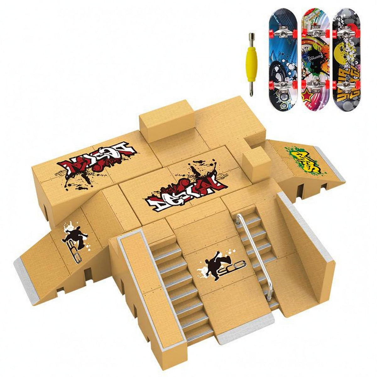 Finger Skateboard Training Park Graffiti Style Miniature Sports Set