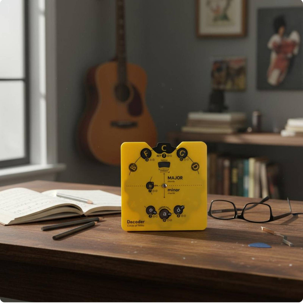 Music Theory Wheel Metal Fastener Learning Aid Square Shape for Tabletop