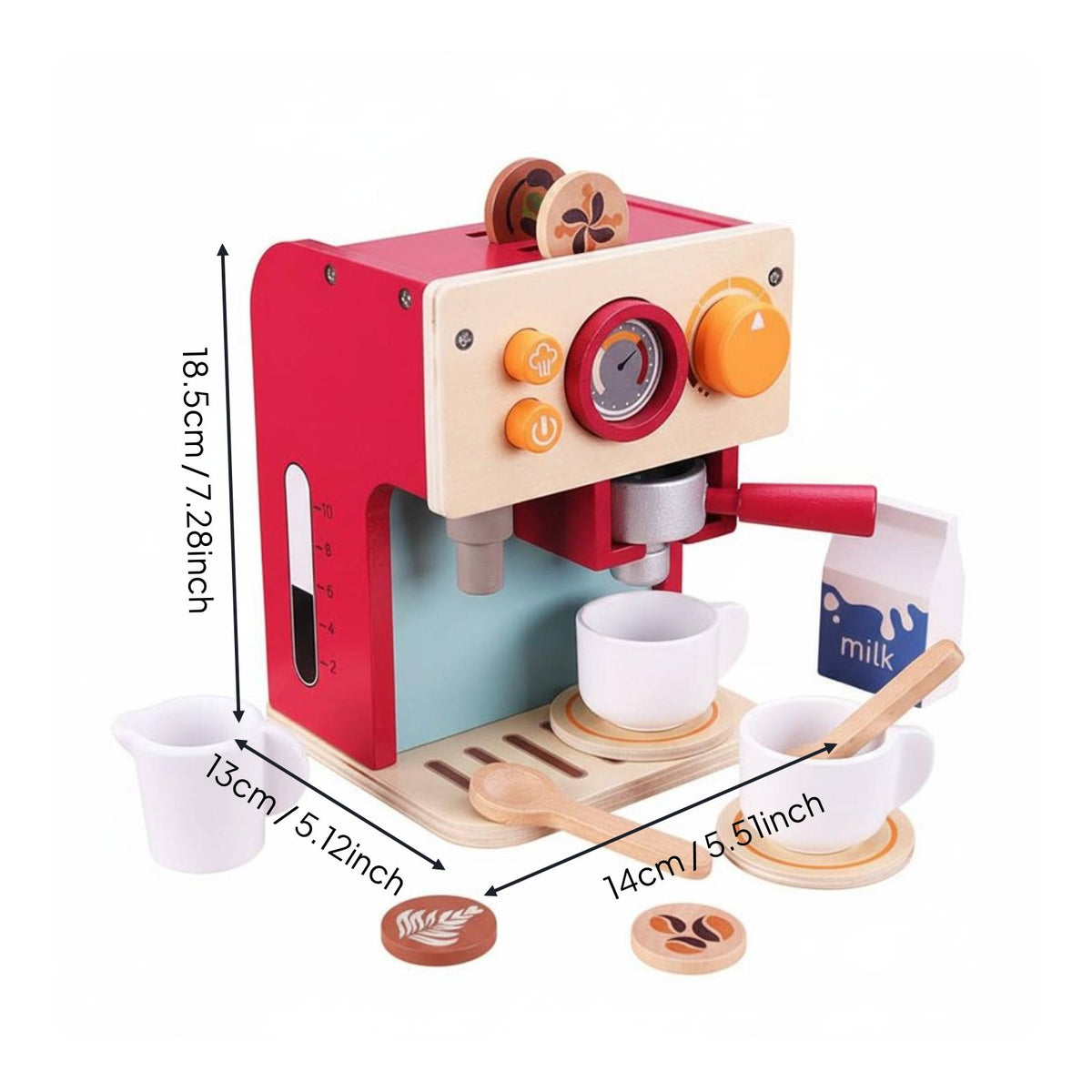 Red Toy Coffee Maker Retro Design Kids Pretend Coffee Maker Set Interactive Features for Playroom