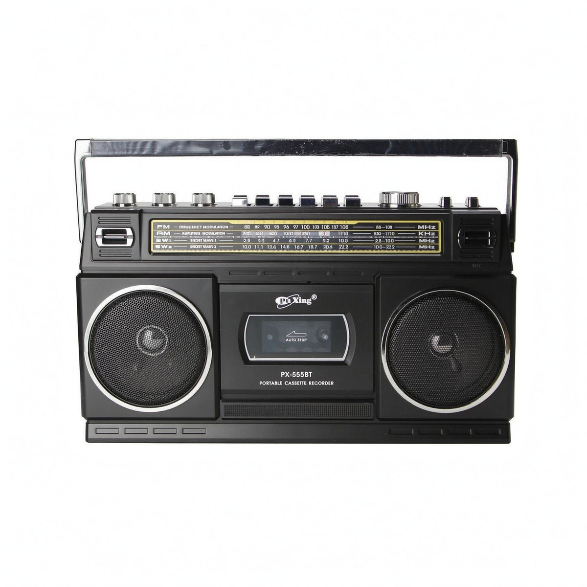 Built-in Handle AM/AM and Radio Tuning Radio Cassette Player Metal-Look Finish Tabletop Cassette Recorder Compact Dual Speaker Radio