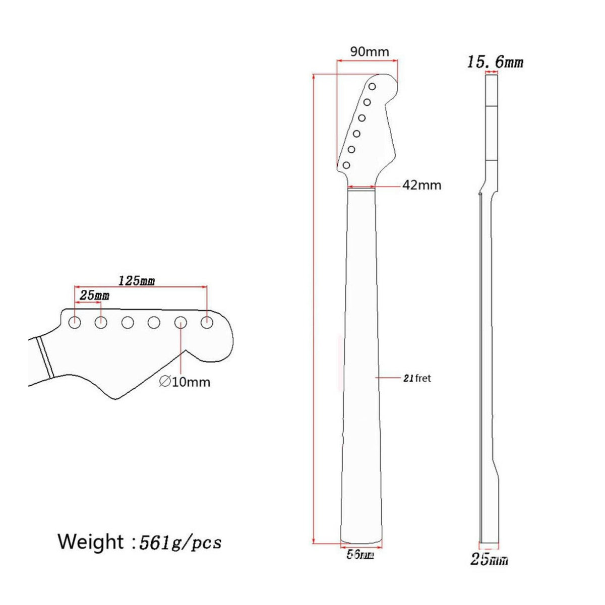 22 Fret Maple Neck Right Hand Orientation Musical Instrument Part