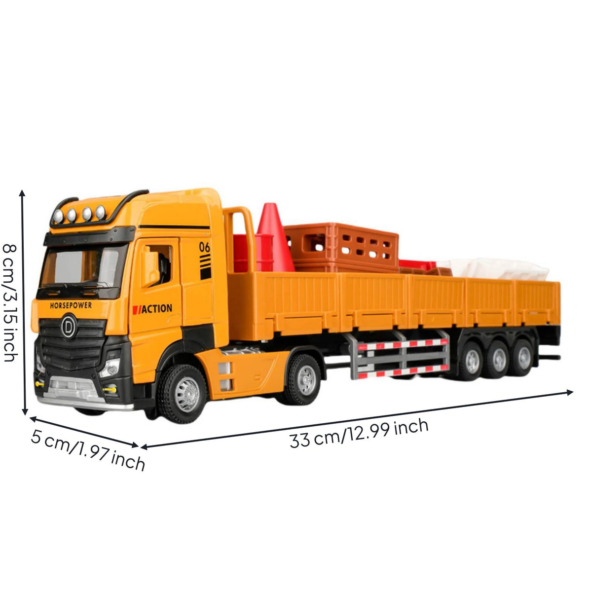 1:32 Scale Flatbed Truck Opening Doors Obstacle Toy Pull-Back Function Alloy Transport Truck Playset for Collectors, Boys, Display