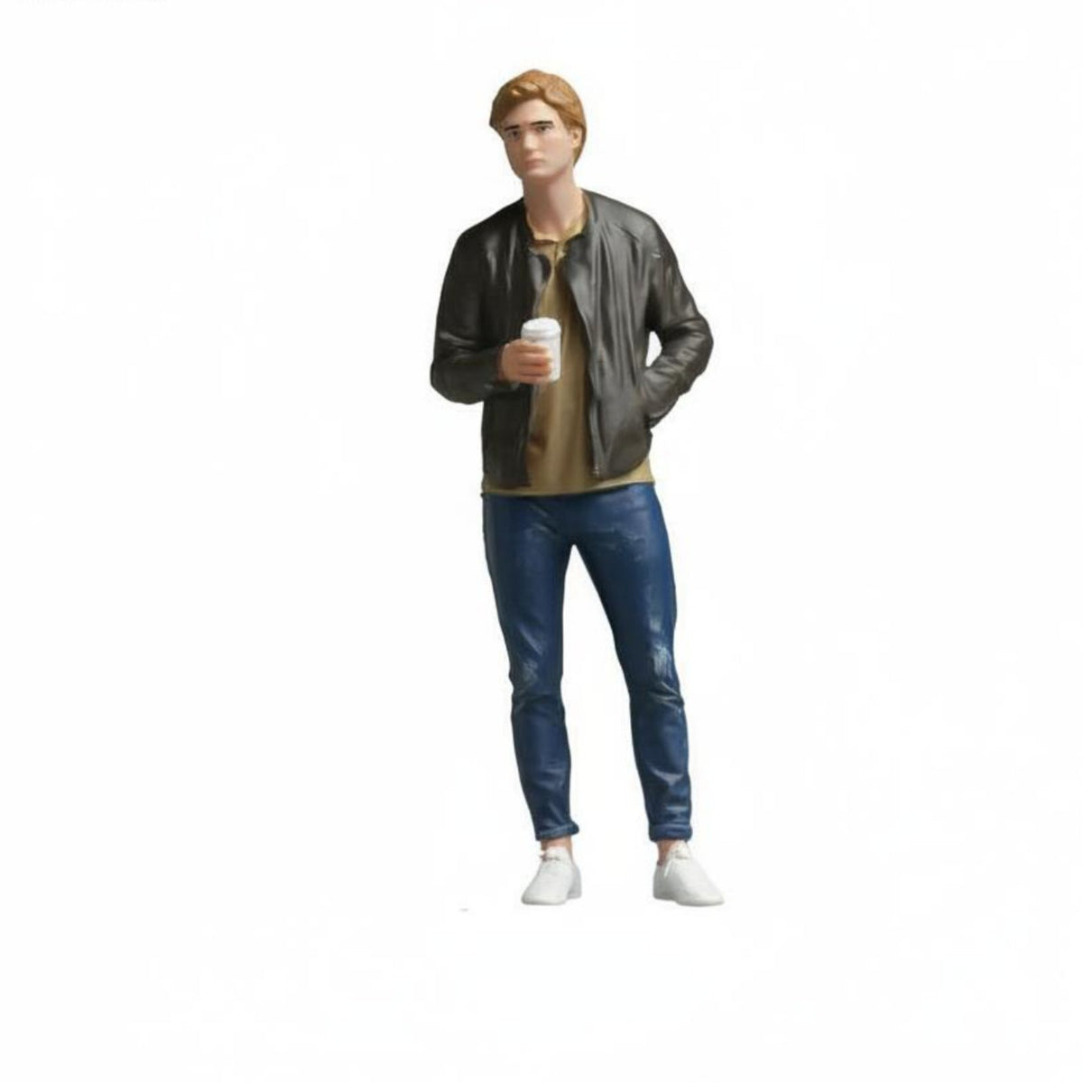 Miniature Hand-Painted Male Figurine Resin Material Upright Male Figure Model Holding a Mug for Hobbyists, Dioramas