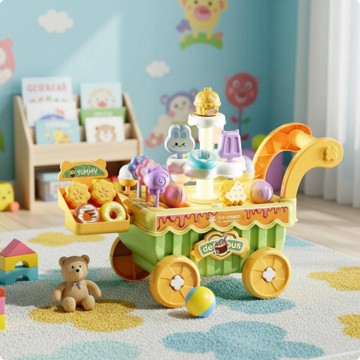 Music Ice Cream Vehicle Rotating Light up Ice Cream Vehicle Role Play Kids Toy