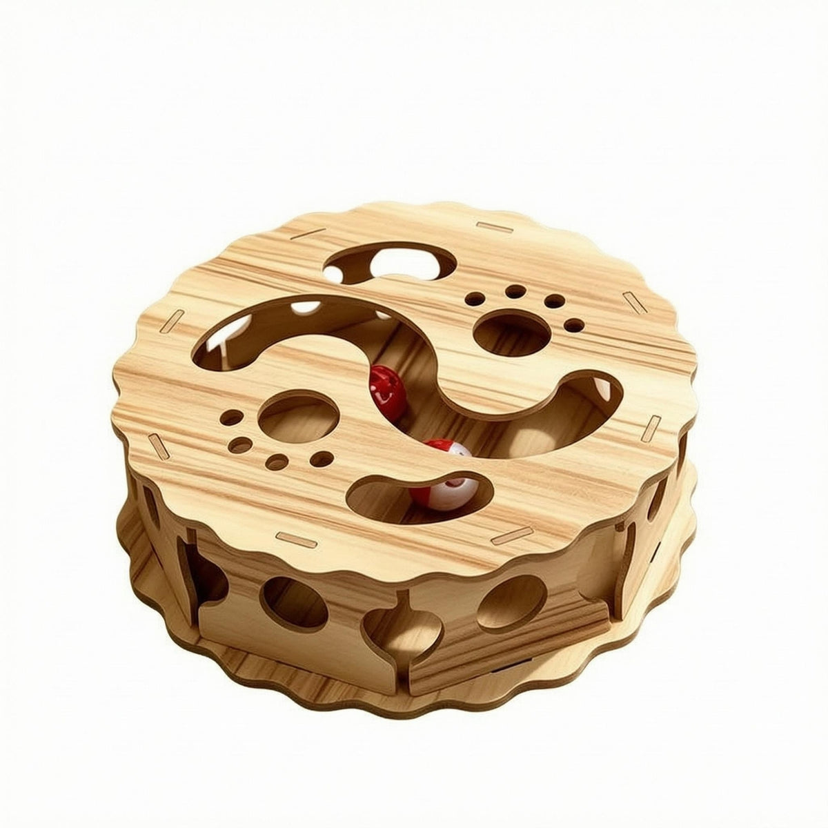 Wooden Cat Maze Cutout Openings Cat Maze Toy Natural Wood