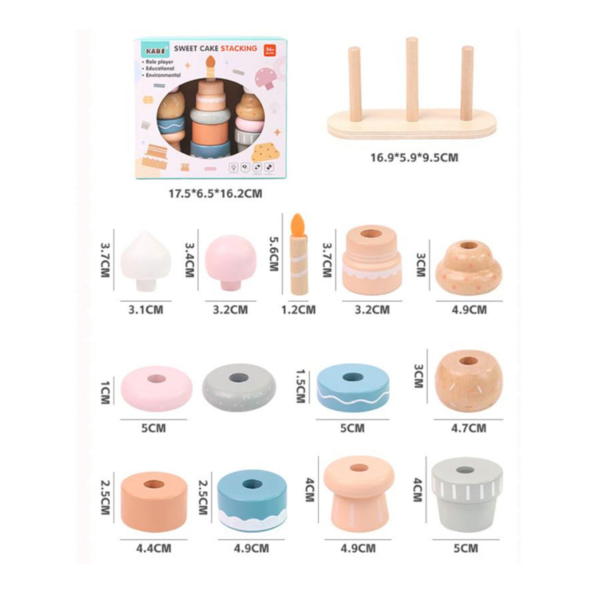 Wooden Cake Stacking Toy Fine Movement Skills Pretend Dessert Structure