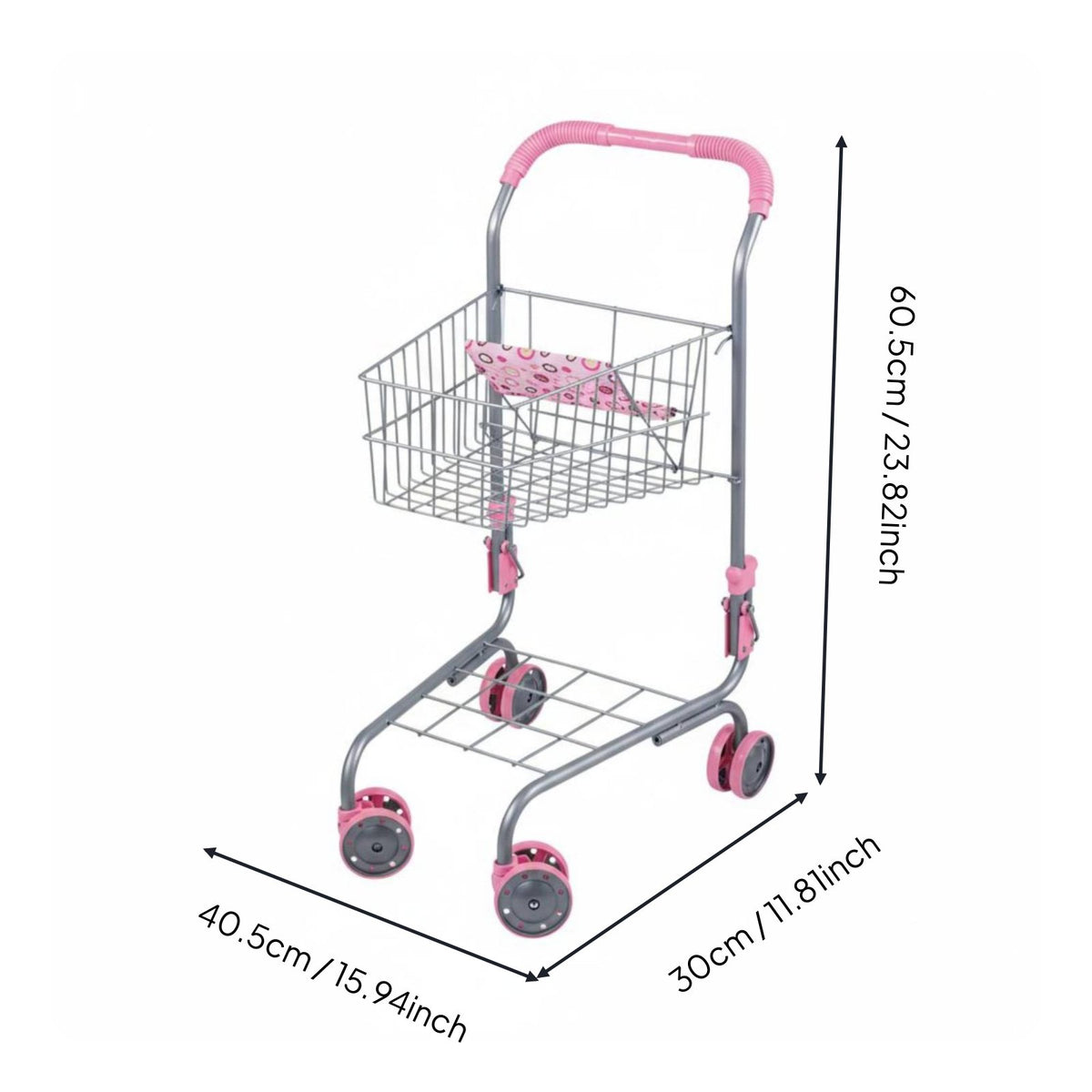 Play Shopping Cart Realistic Design Kids' Metal Supermarket Trolley Easy Assembly Miniature Grocery Cart for Playroom
