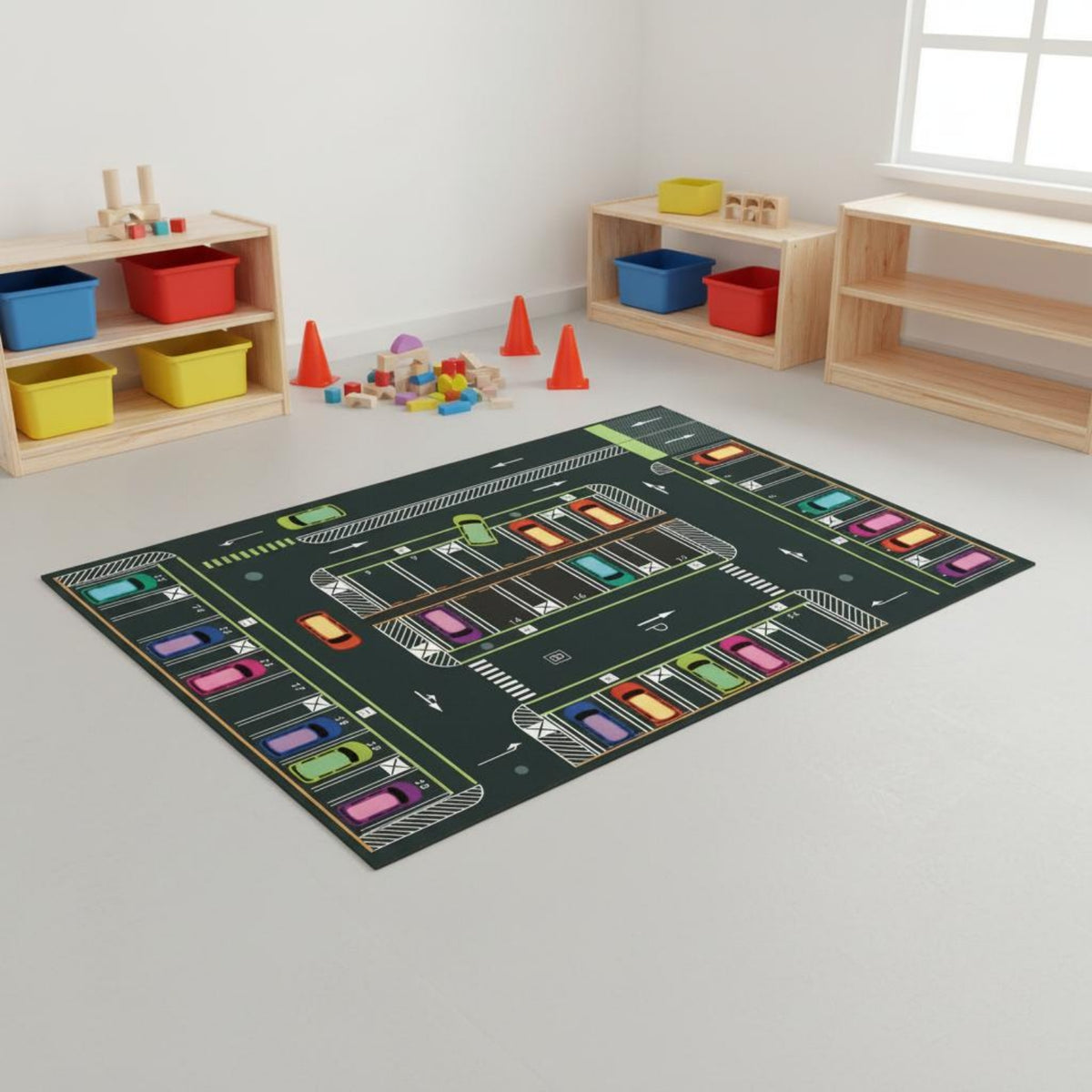 Indoor City Road Play Mat Printed Road Play Mat Carpet-Like Activity Rug Finished Edges for Crawling, Early Learning