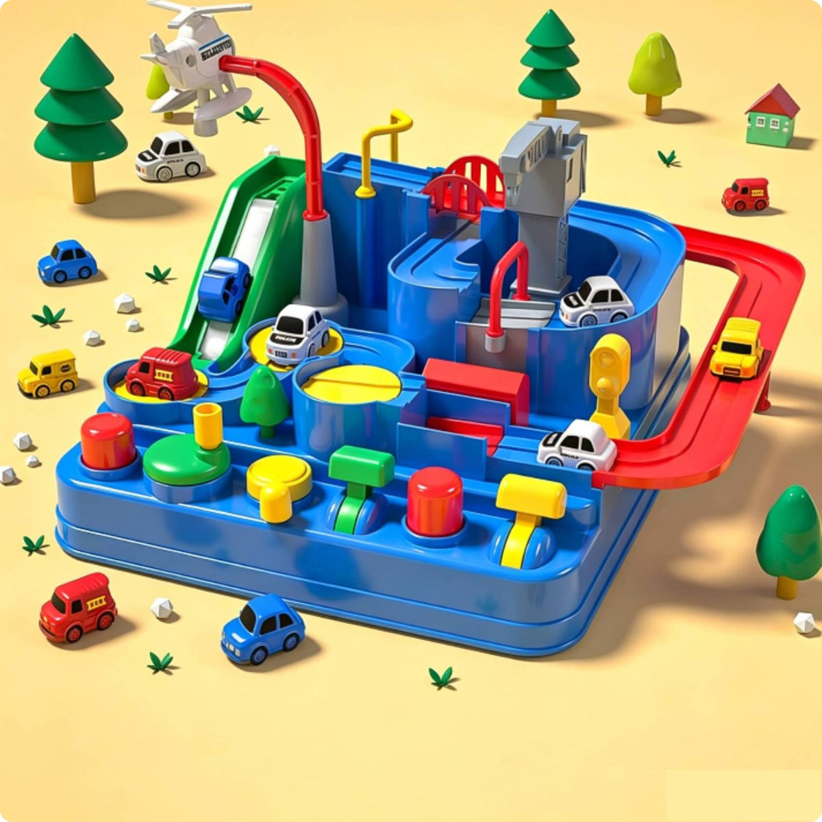 Multitiered Car Playset with Ramp Toy Vehicle Course Set Interactive