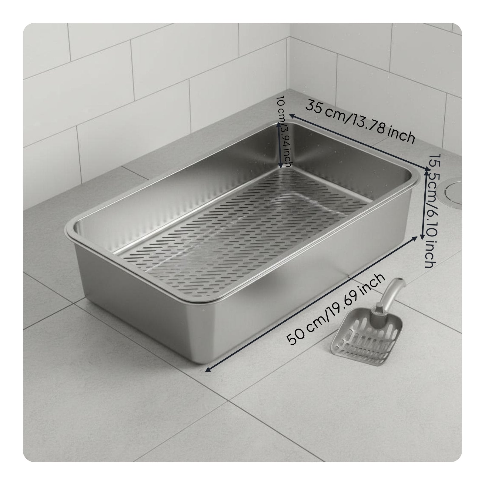 Stainless Steel Sifting Litter Box Easy to Clean Pet Supplies Long-Lasting