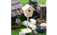 Mini Wooden Birdhouse Ornament Natural Wood Finish Miniature Birdhouse on Post