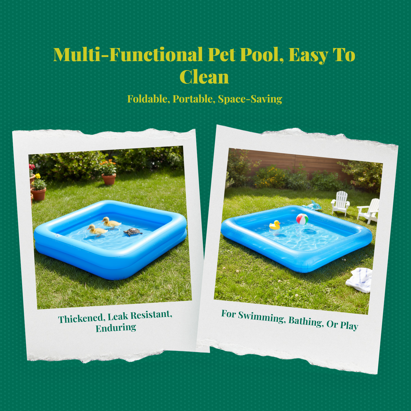 Leak-Resistant Animal Pool, Easy Clean, Portable Bowl