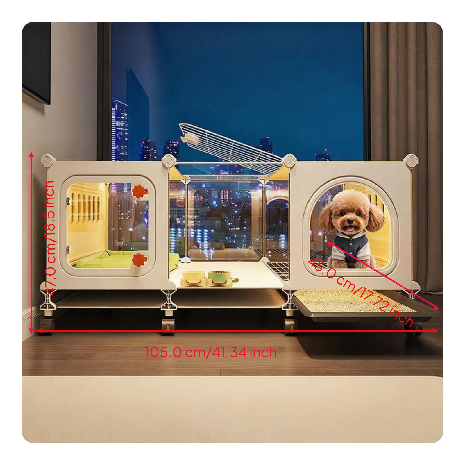 Indoor dog house with toilet