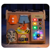 LED Busy Board Early Education Four-in- Sensory Board Wooden Infant Toy for Infants, Home, Nursery