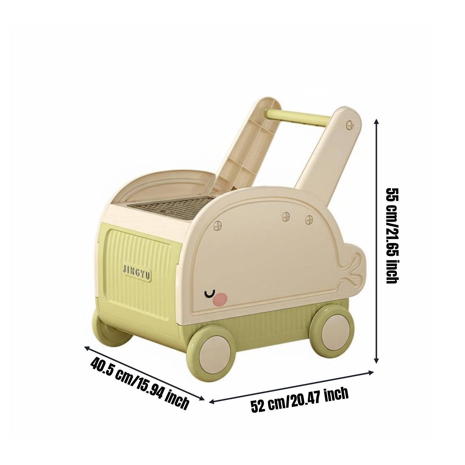 Young Child Push Toy Storage Anti-Tip Design Rolling Toy Chest Construction Block Lid Push Along Pusher with Storage for Young Children, Infants