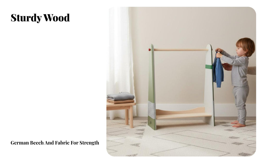 Toddler Dress-up Station Multi-Functional Storage A-Frame Clothes Rack Childreachible Height Floor-Standing for Bedroom, Nursery