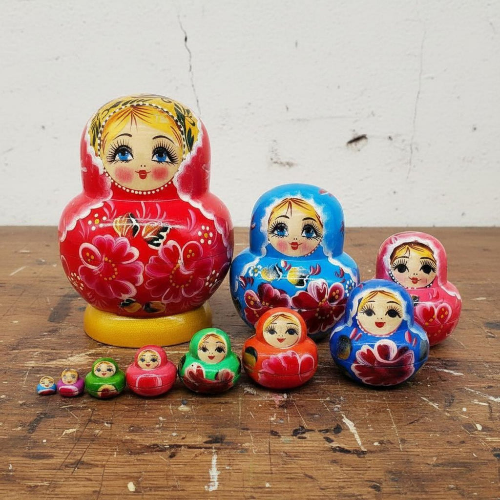 10 Pieces Matryoshka Nesting Doll Traditional Design 10-Layer Nesting Doll Set Great Gift Idea Stacking Toy for Kids, Playroom, Nursery