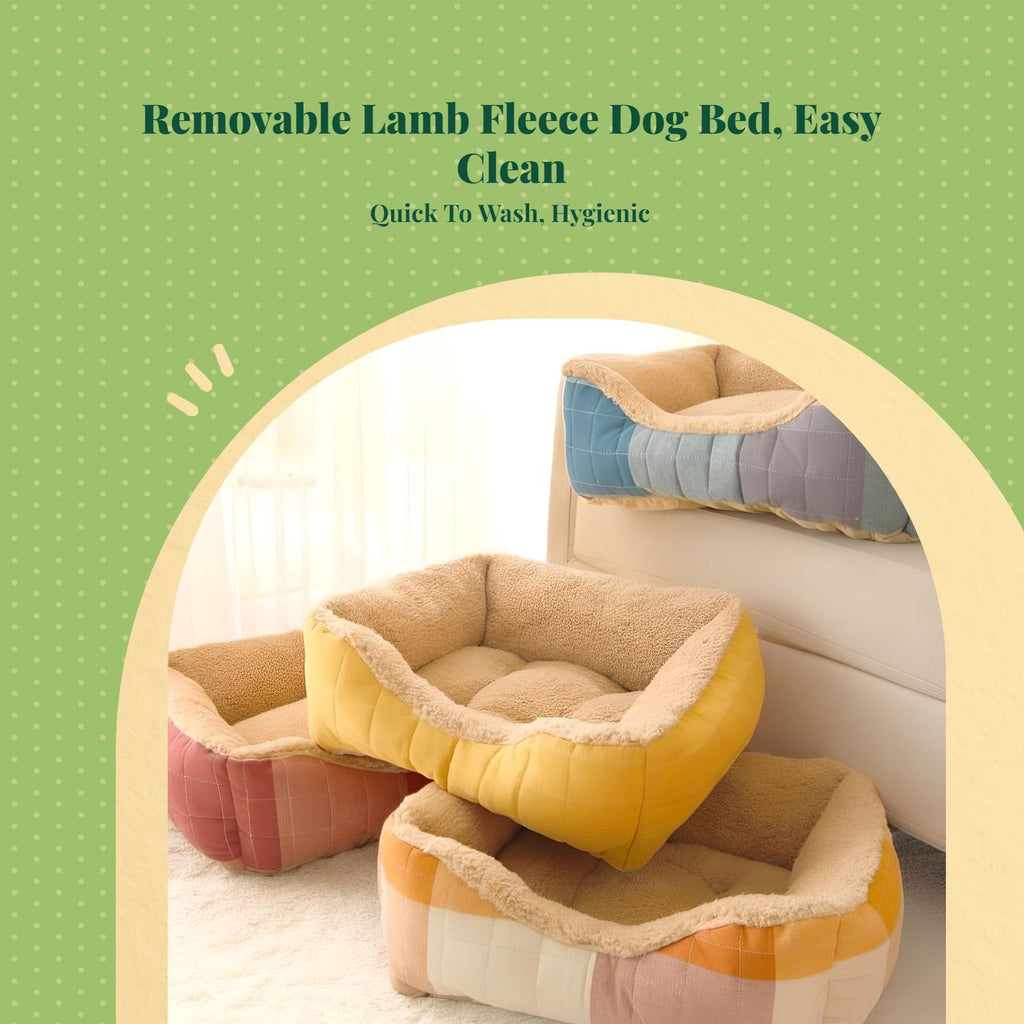 Lambswool semi-enclosed dog sofa with warm, removable cover.