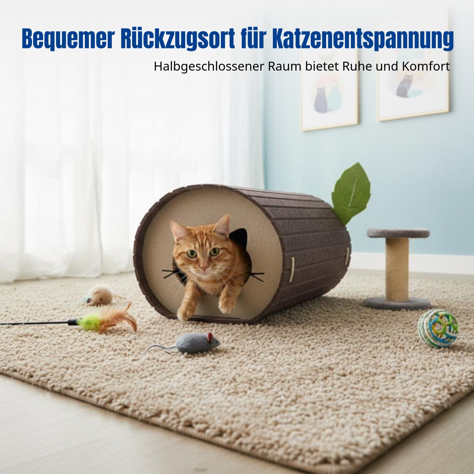 Log-Shaped Feline Tunnel Foldable Design Pet Furniture Easy to Clean for Kittens