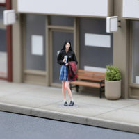 1/64 Scale Girl Figurine 3D Printed Plaid Skirt Girl Miniature Resin Material