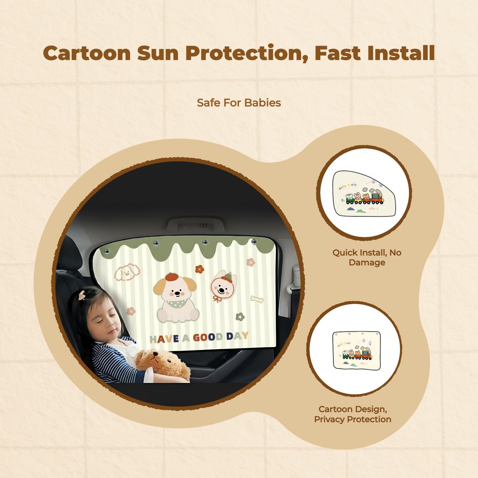 Car Window Shade, Privacy Shade Panel, Sunlight Protection, Suction Holder Sun Shield, Infant Side Window Shield