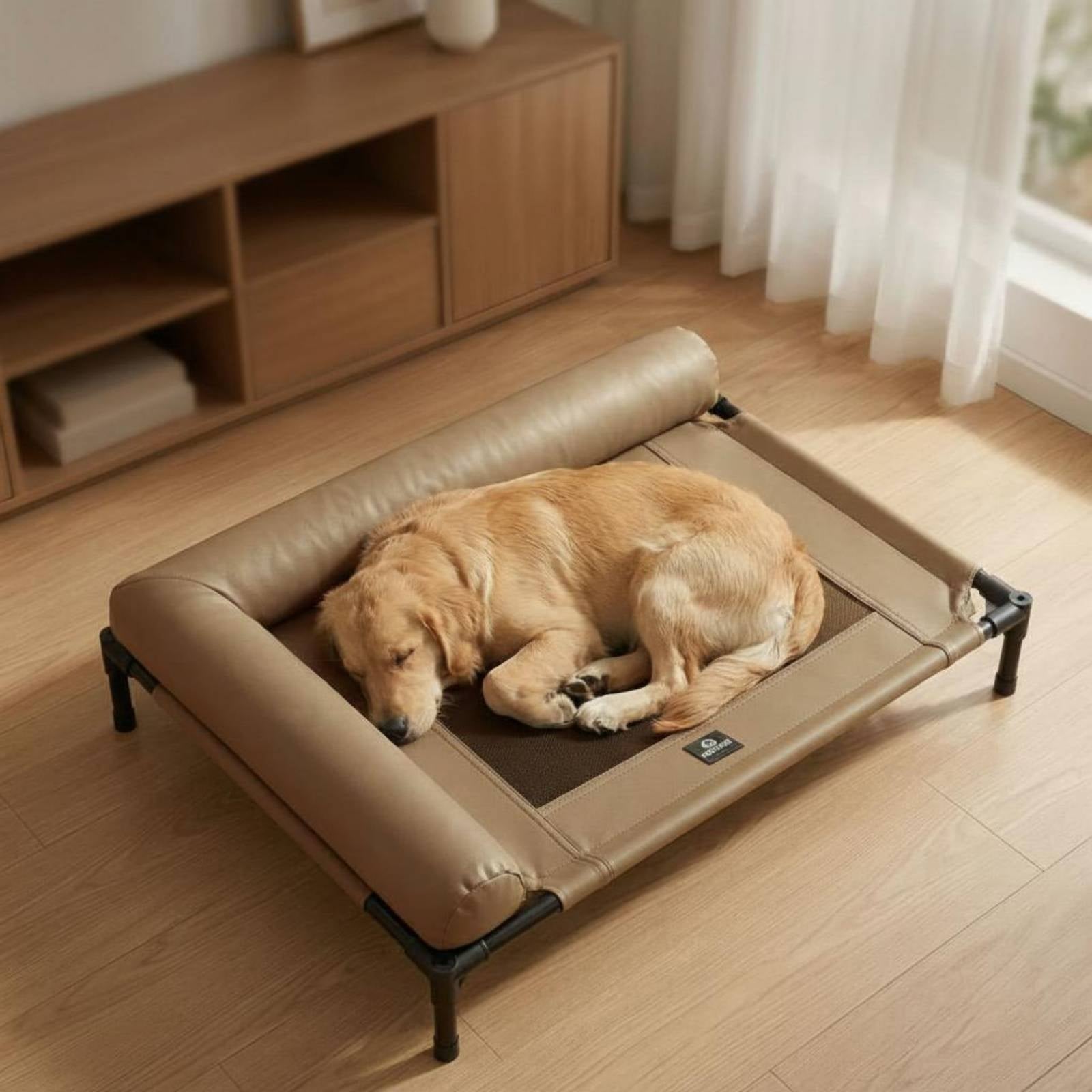 Raised Padded Rim Pet Cot Metal Frame Elevated Mesh Pet Bed Uncovered Underneath