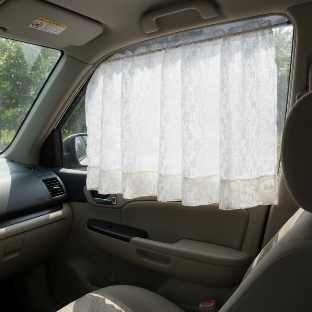 Lace Car Window Curtain Easy Installation Double Layer Car Adjustable Automotive Interior Accessory for Infants, Kids, Road Trips, Travel