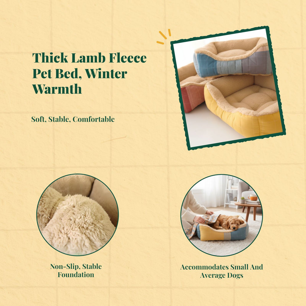 Lambswool semi-enclosed dog sofa with warm, removable cover.