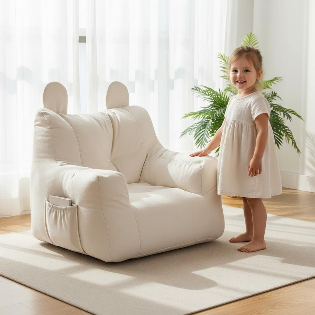 Children's Lazy Sofa Cute Bear Ear Design Toddler Beanbag Armchair for Toddlers