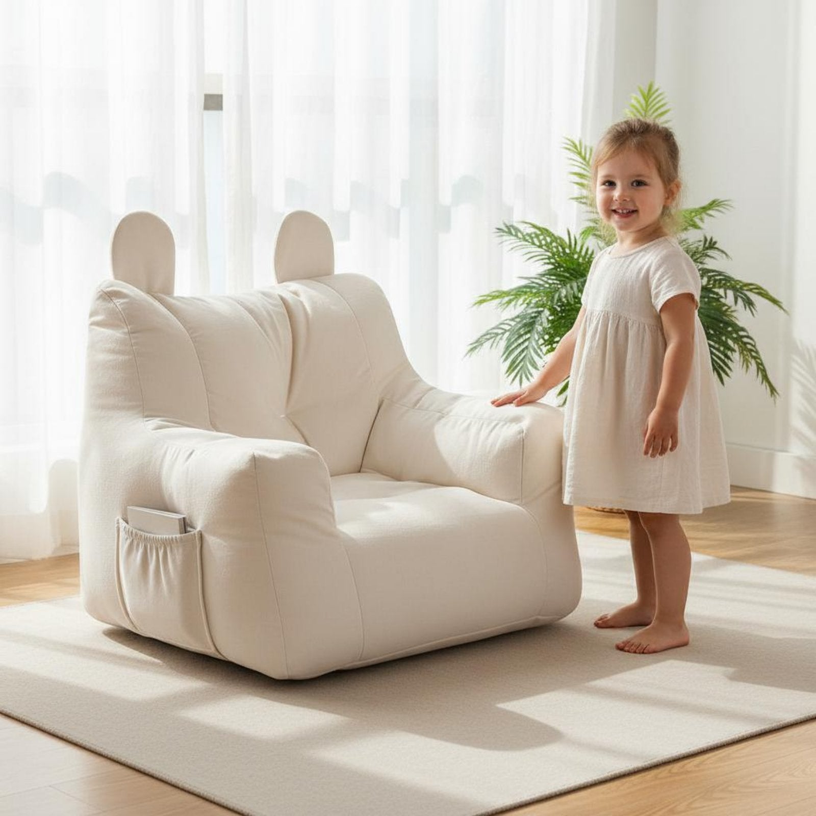 Children's Lazy Sofa Cute Bear Ear Design Toddler Beanbag Armchair for Toddlers