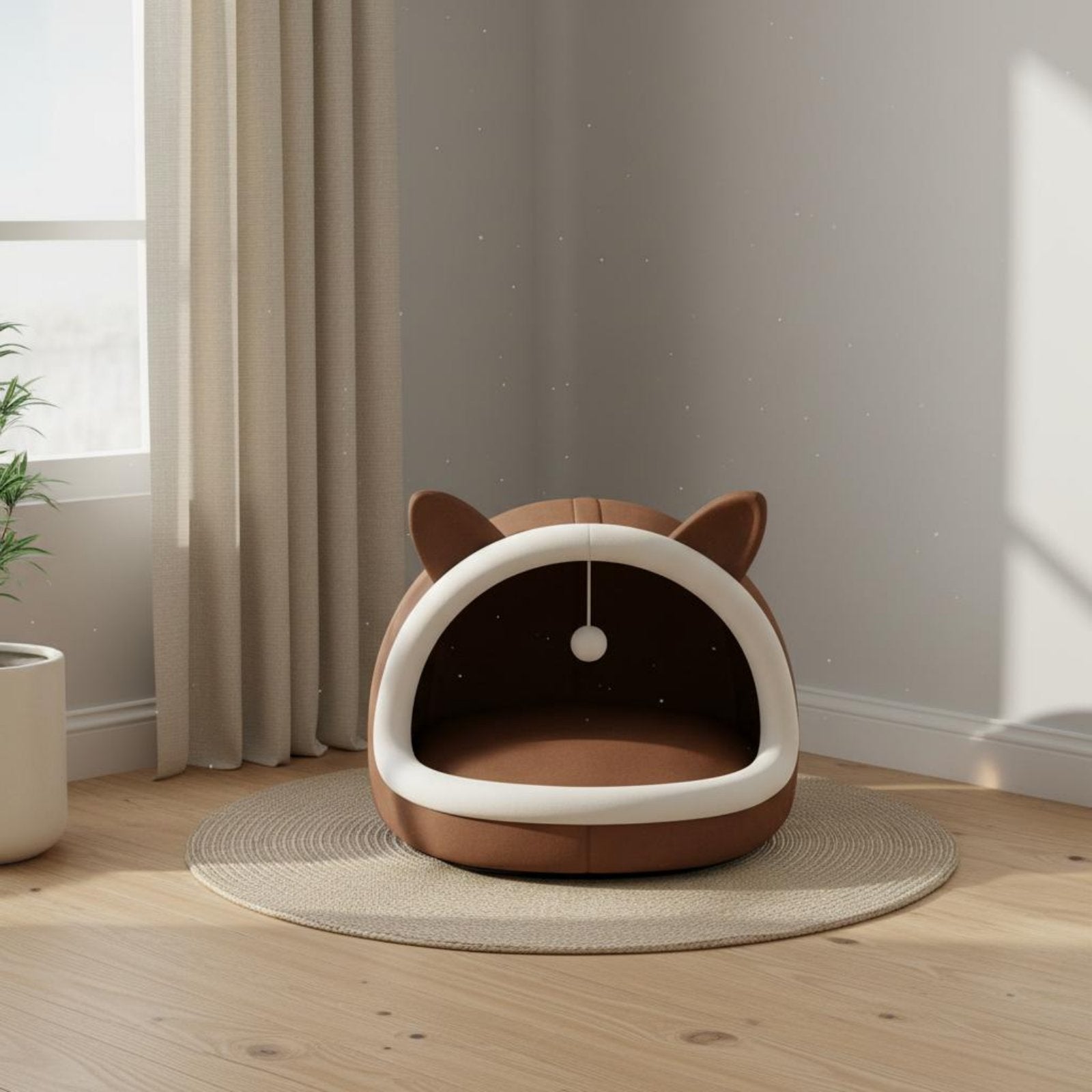 Semi-Enclosed Cat Nest Washable Cat Ear Pet Bed Soft and Comfortable for Indoor