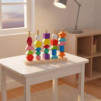 Wooden Shape Matching Toy Vertical Pegs Sorting Game Fine Movement Skills