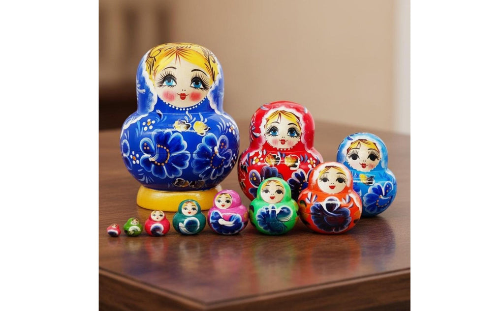 10 Pieces Matryoshka Nesting Doll Traditional Design 10-Layer Nesting Doll Set Great Gift Idea Stacking Toy for Kids, Playroom, Nursery
