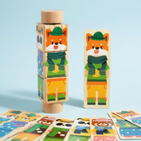 Rotating Block Learning Toy Early Education Wooden Mix and Match Blocks