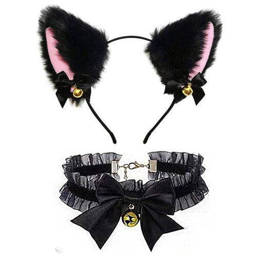 2 Pieces feline haural featureing appendages and chime Collar Set Anime and fashion Costume Accessory for Halloween