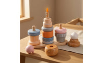 Wooden Dessert Stacker Printed Details Dessert Stacking Toy Imaginative Role Play Pretend Food Stacker