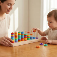 Wooden Hoop Stacker Counting Wooden Rainbow Hoop Toss Toy Fine Motor Skills