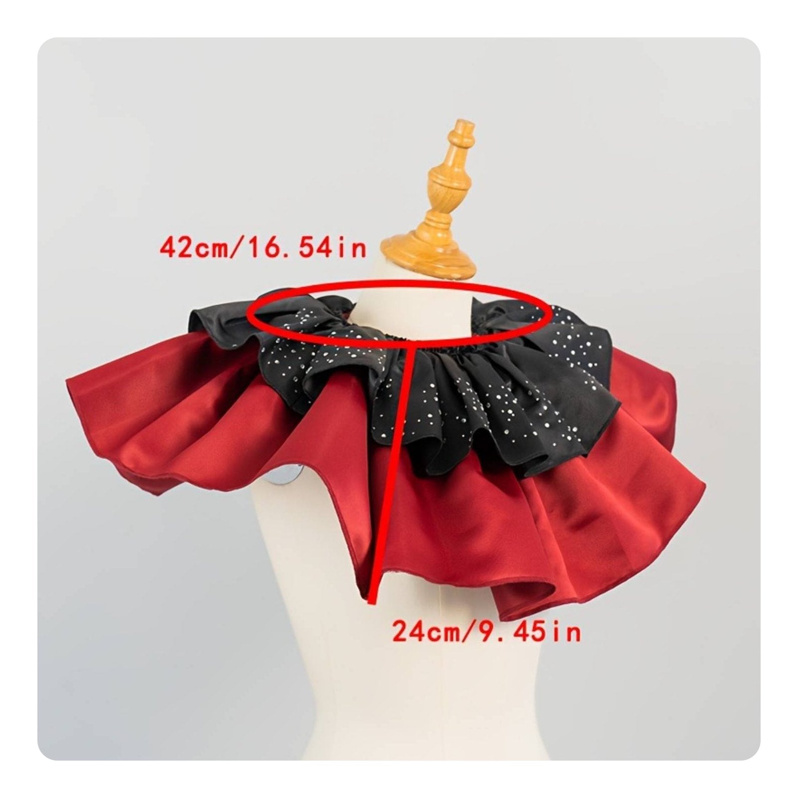Black and Red Ruffle Collar Glittering Satin Costume Collar Detachable