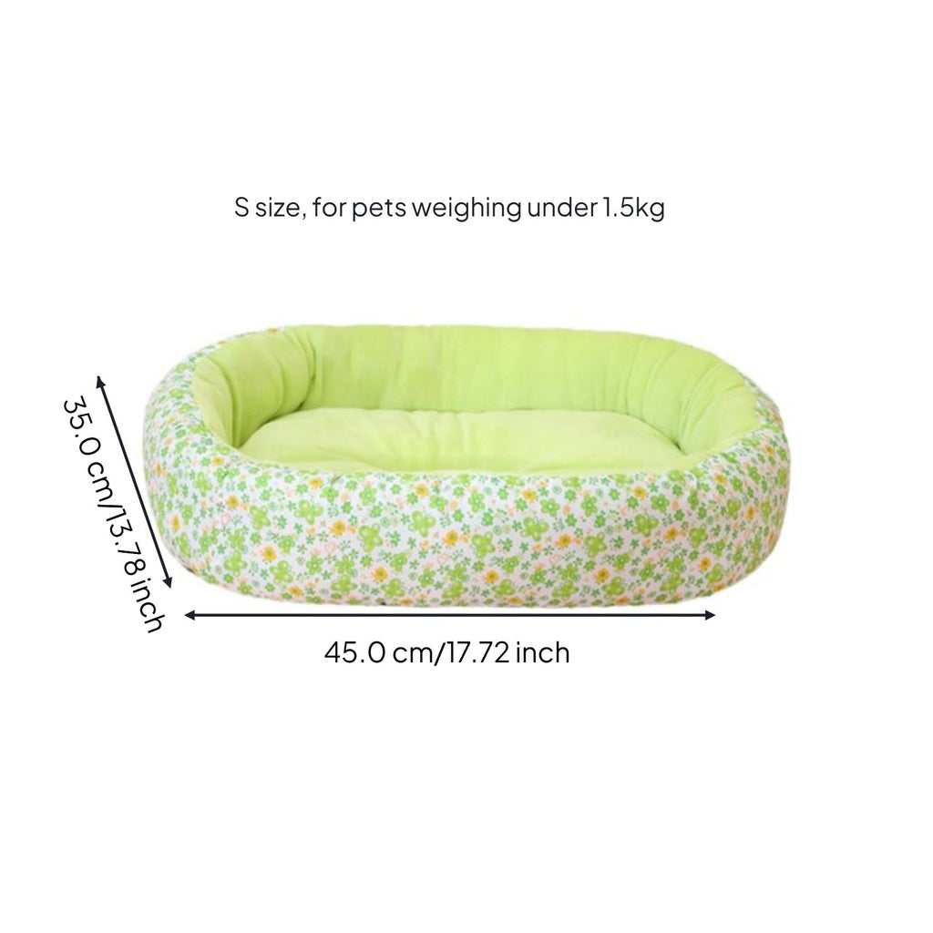 Plush Round Pet Bed, Auto-Warming, Floral Pattern