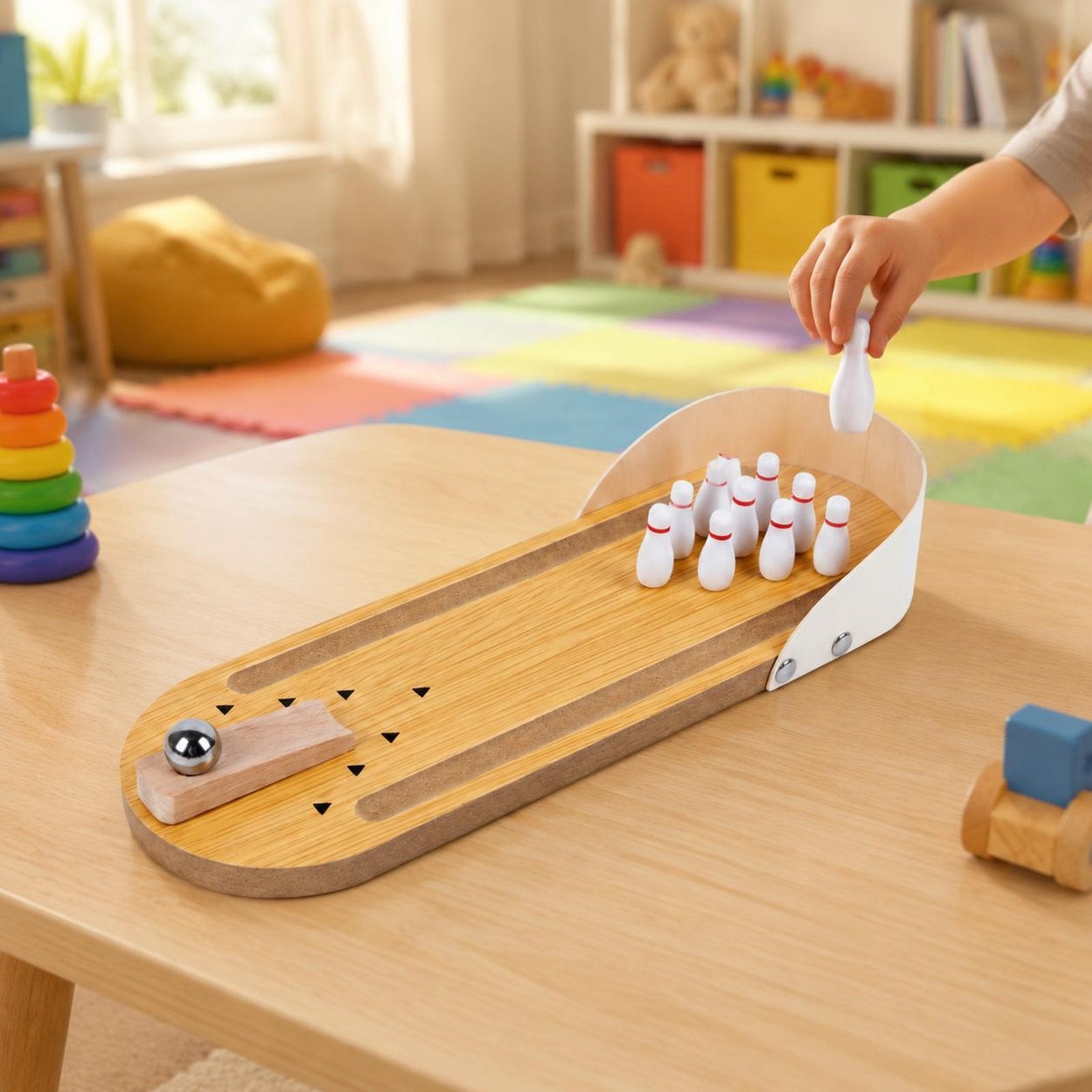 Wooden Bowling Set Sturdy Mini Bowling Set Compact for Indoor, Toddlers