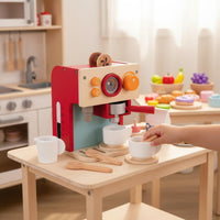Red Toy Coffee Maker Retro Design Kids Pretend Coffee Maker Set Interactive Features for Playroom