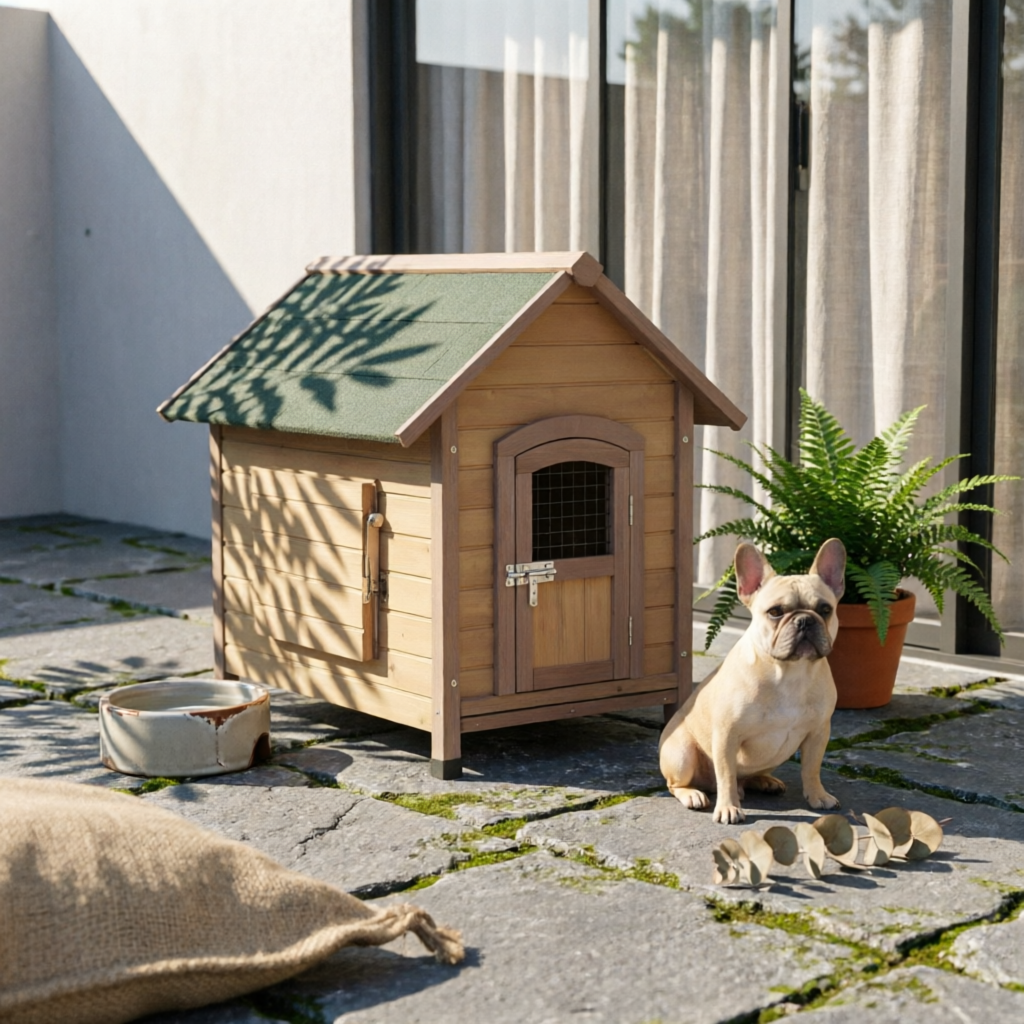 Wooden Dog House Hinged Awning Gabled Rooftop Dog House Slatted Construction for Indoor
