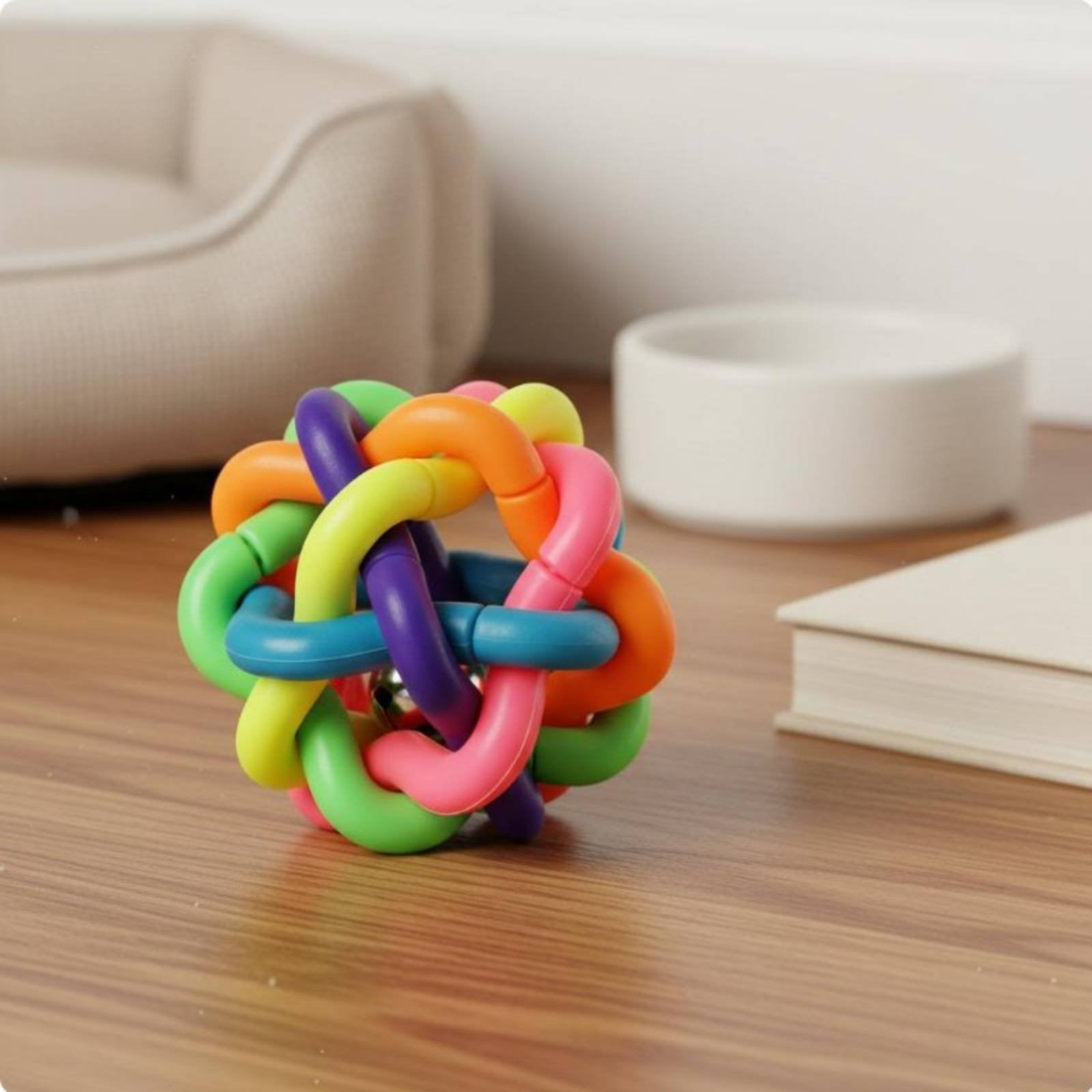 Woven Rubber Ball Built-in Bell Rainbow Jingle Ball for Cats, Young Dogs
