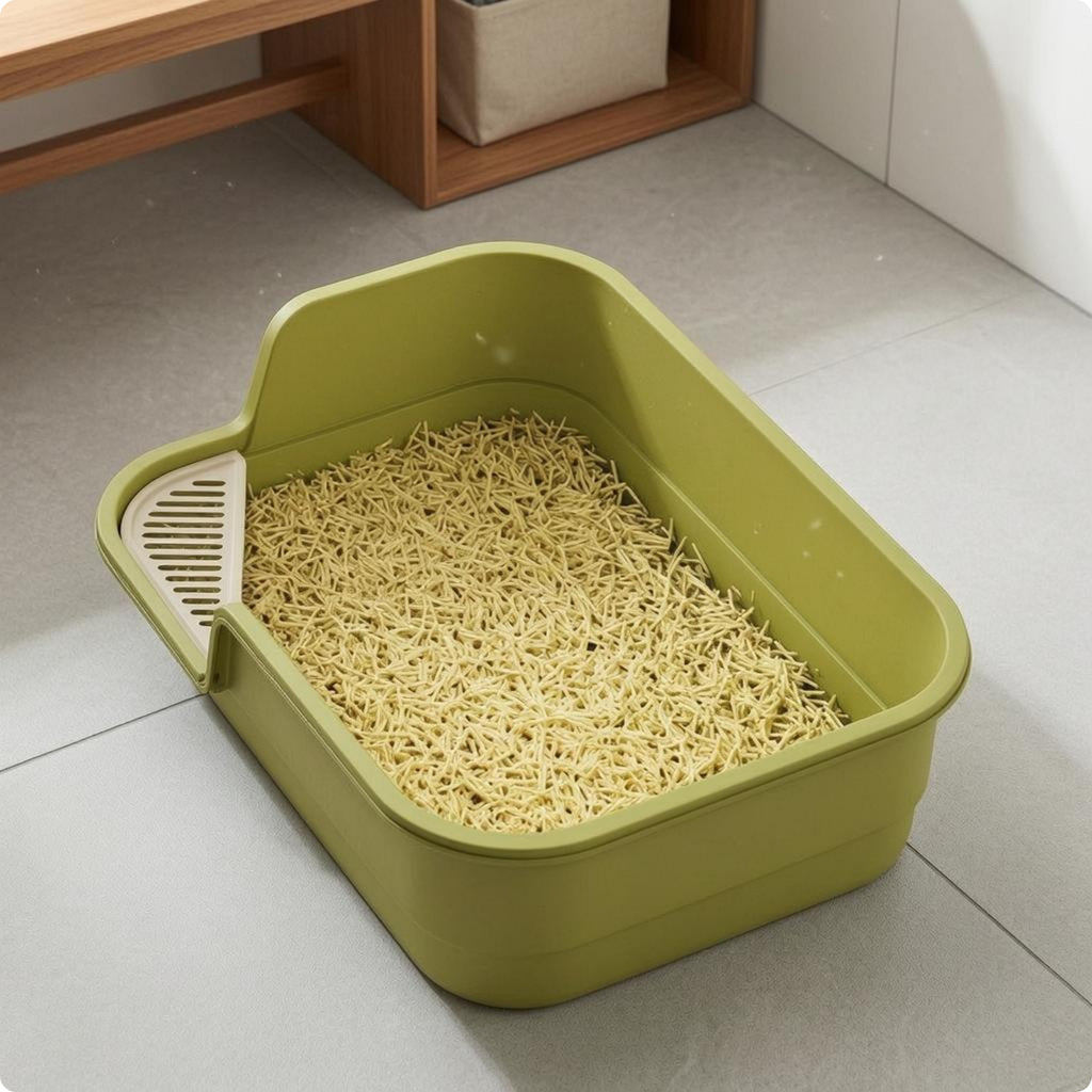 Semi-Enclosed Litter Box Removable Scoop Uncovered Top Feline Litter Box