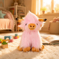 Seated Highland Cow Stuffed Toy Stitched Face Highland Cattle Cuddle Pillow