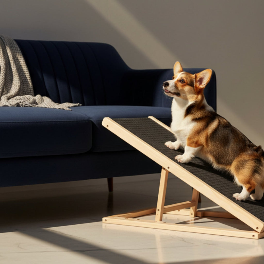 Adjustable Wooden Pet Ramp Sturdy Wood Frame Foldable Dog Stairs Foldable Dog Ramp Strong Load-Bearing Wooden Pet Ladder
