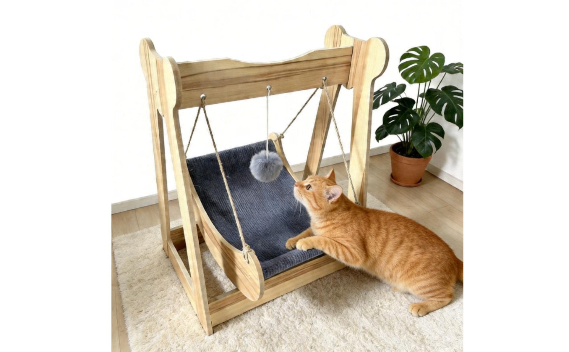 Cat Hanging Hammock Bed Elevated Cozy Nest Wooden Suspended Cat Bed Easy to Clean Animal Furniture for Cats