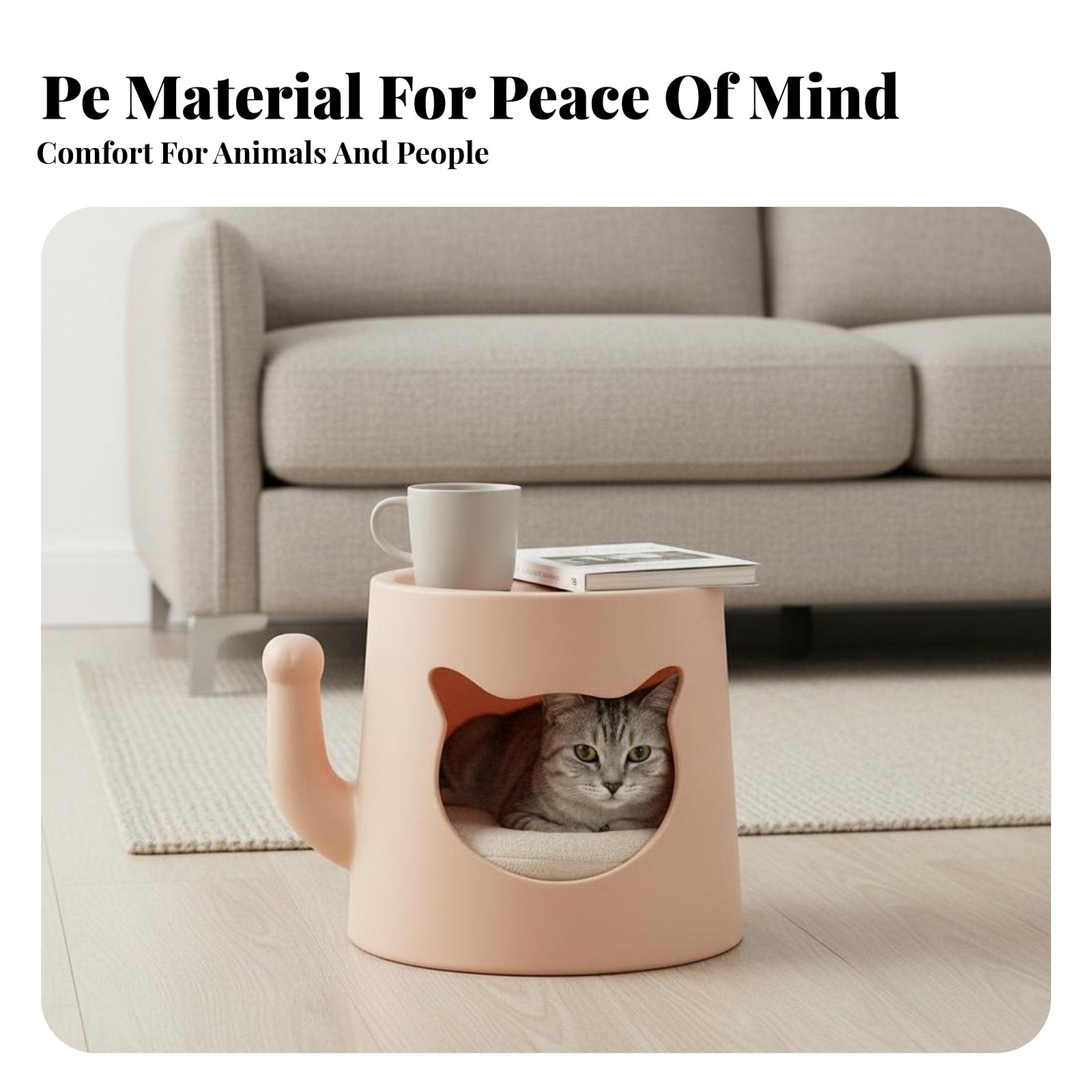 Feline Cave End Table 2-in-1 Design Enclosed Feline Bed Table Spacious Interior